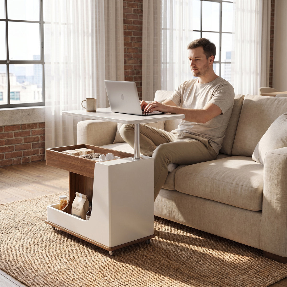 The Slide C-Table  Lift-Top Side Table / 2 Baskets