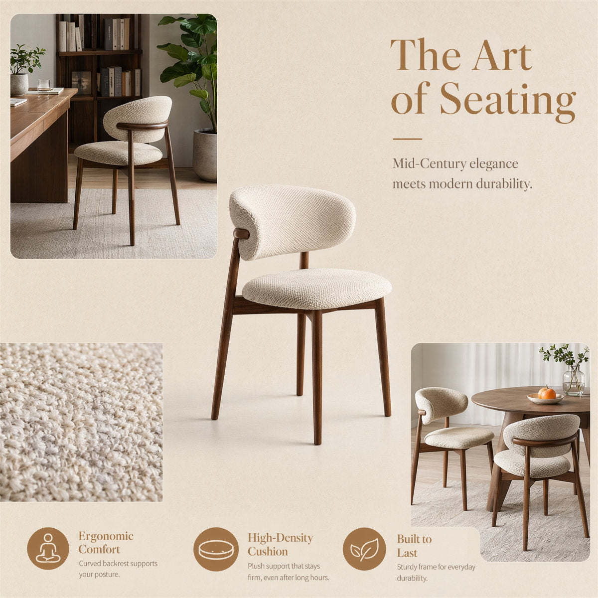 Curved Linen Dining Chair