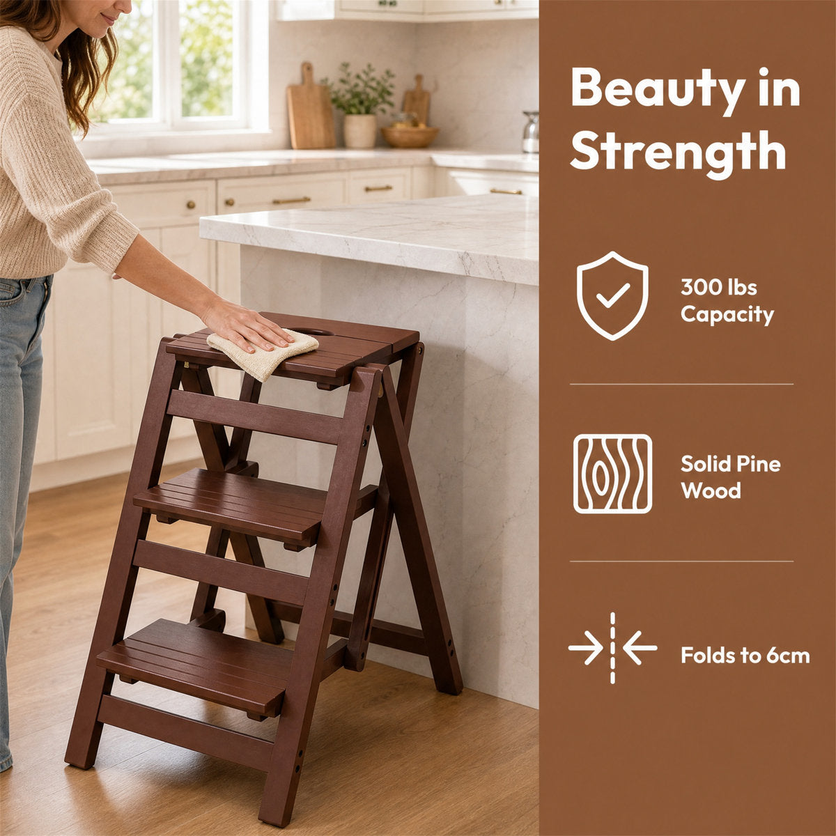 Walnut Folding Step Stool