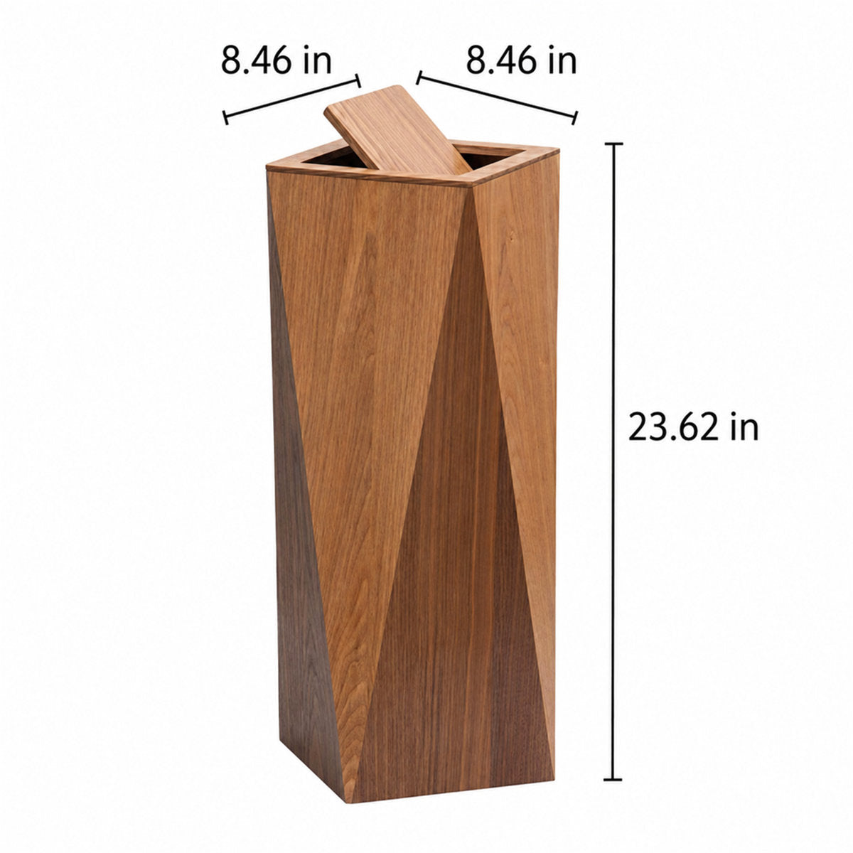 Wood Trash Can with Lid, 23.6" Slim Bathroom Bin