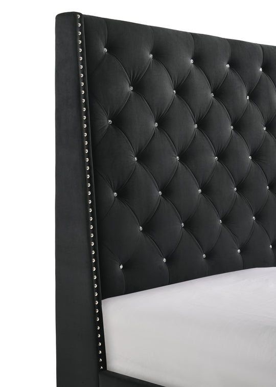 King Headboard - Black Velvet - Black