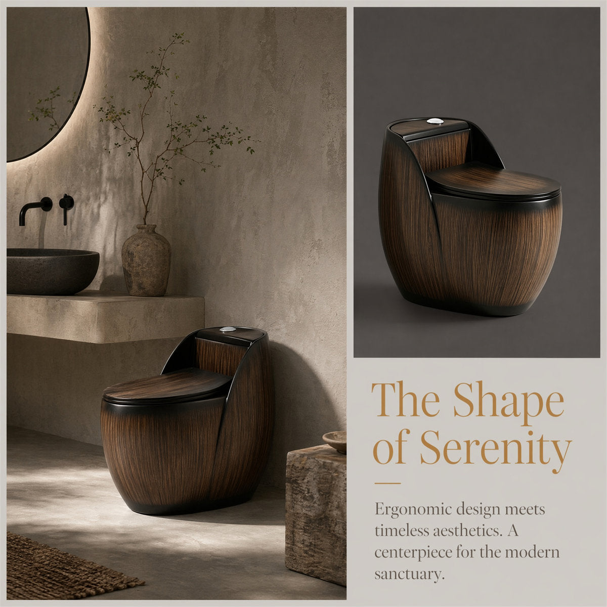 Wood-Grain One-Piece Toilet