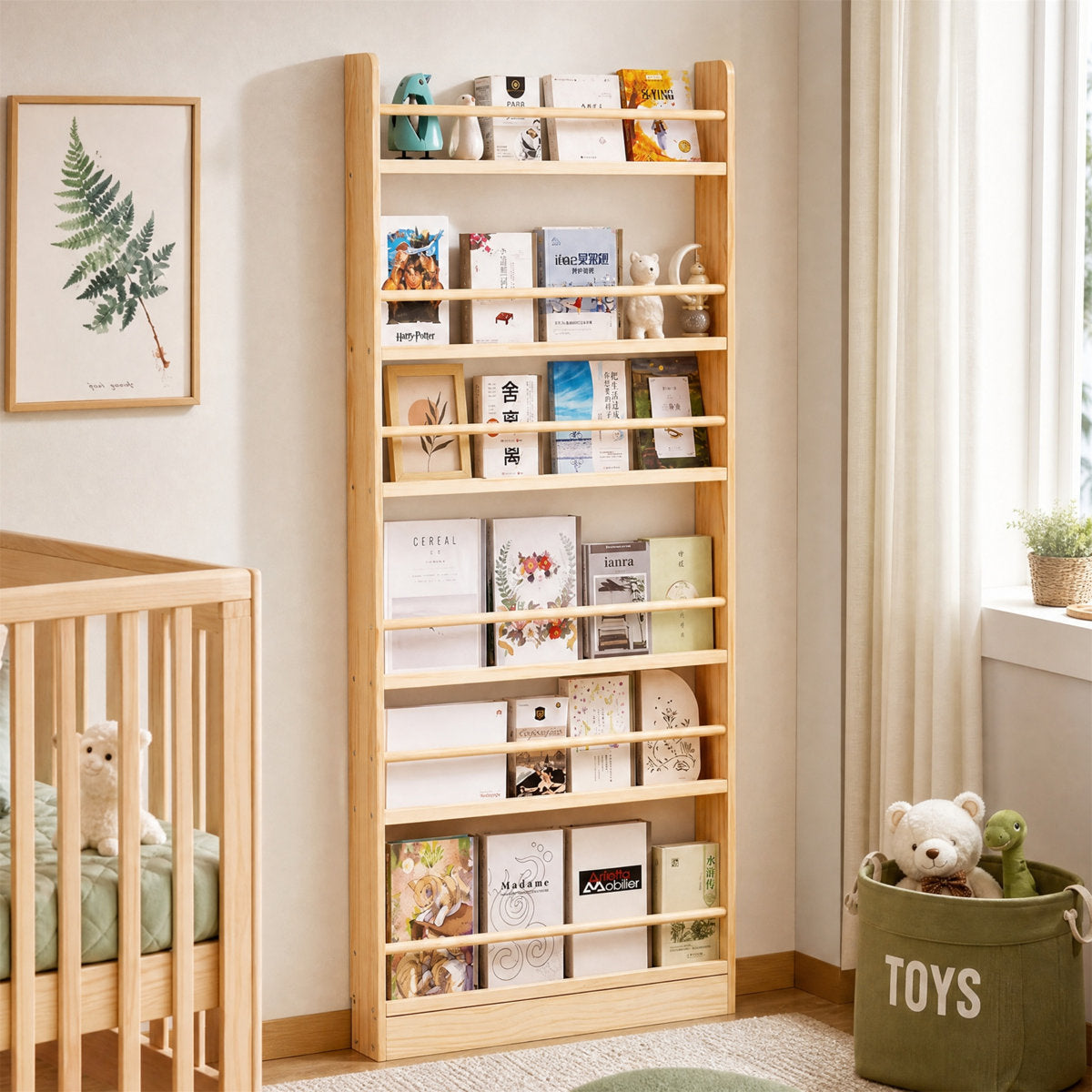 Six-Tier Solid Wood Bookshelf