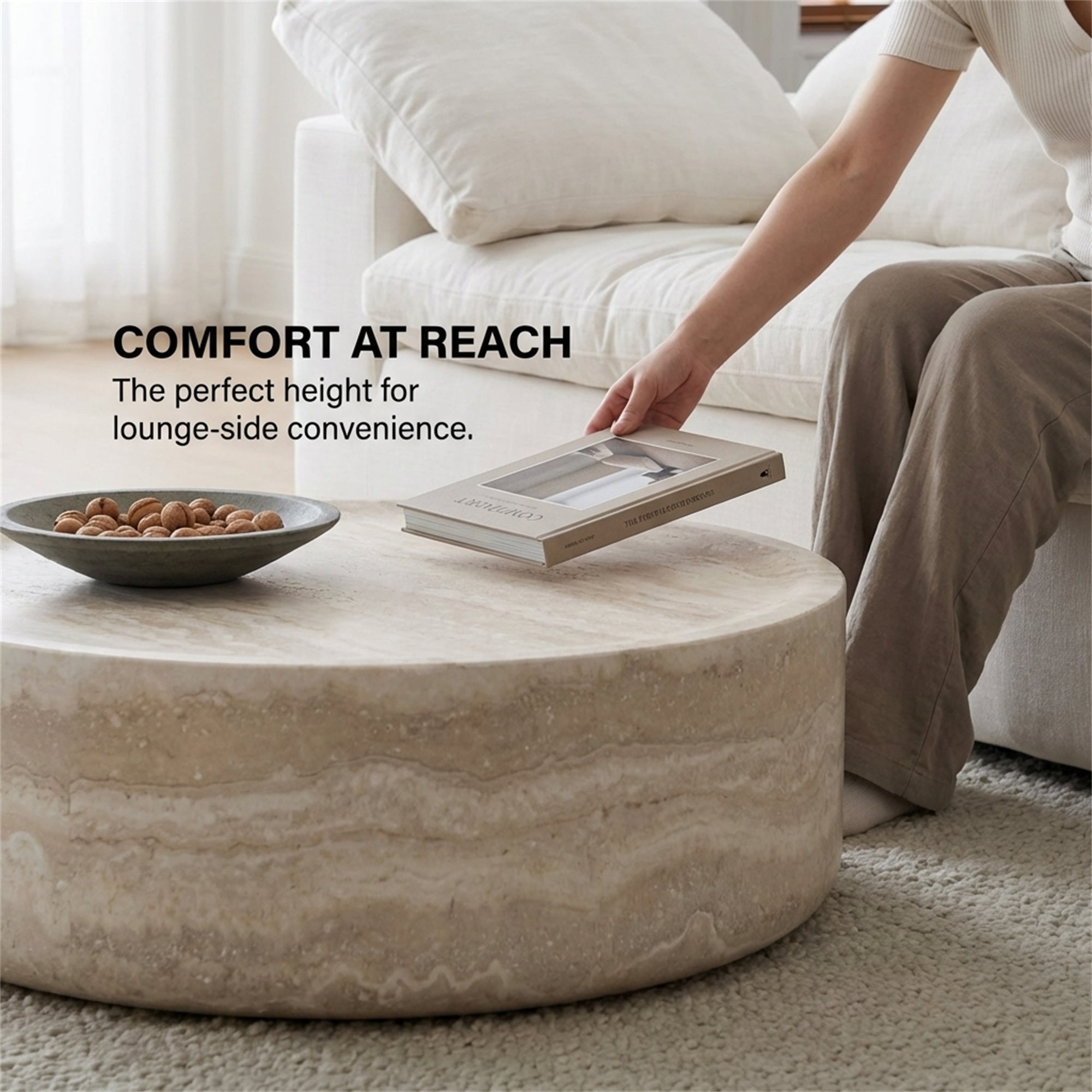 39.37'' Faux MARS Pattern Coffee Tables for Living Room Round Tea Faux Travertine Textured table for Living Room, No Need Assembly