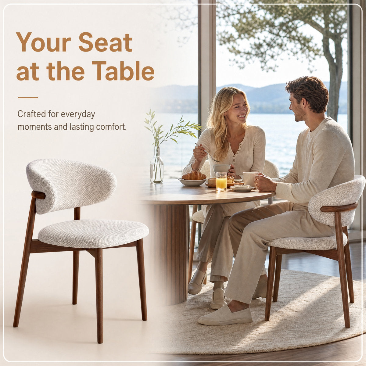 Curved Linen Dining Chair