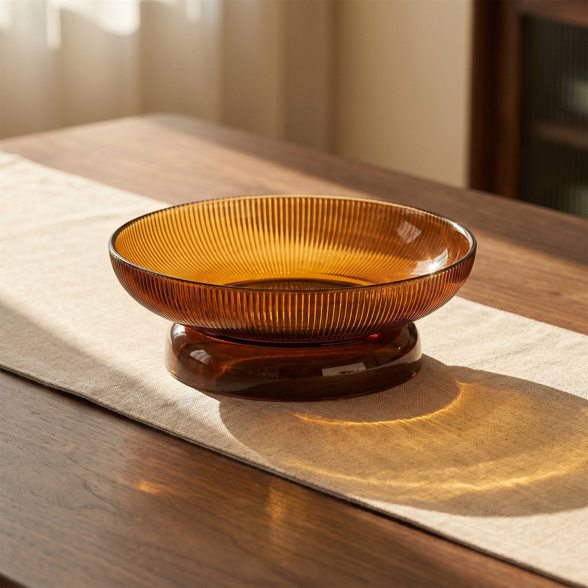 Amber Glass Footed Bowl