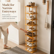 Nine-Tier Bamboo Shoe Rack