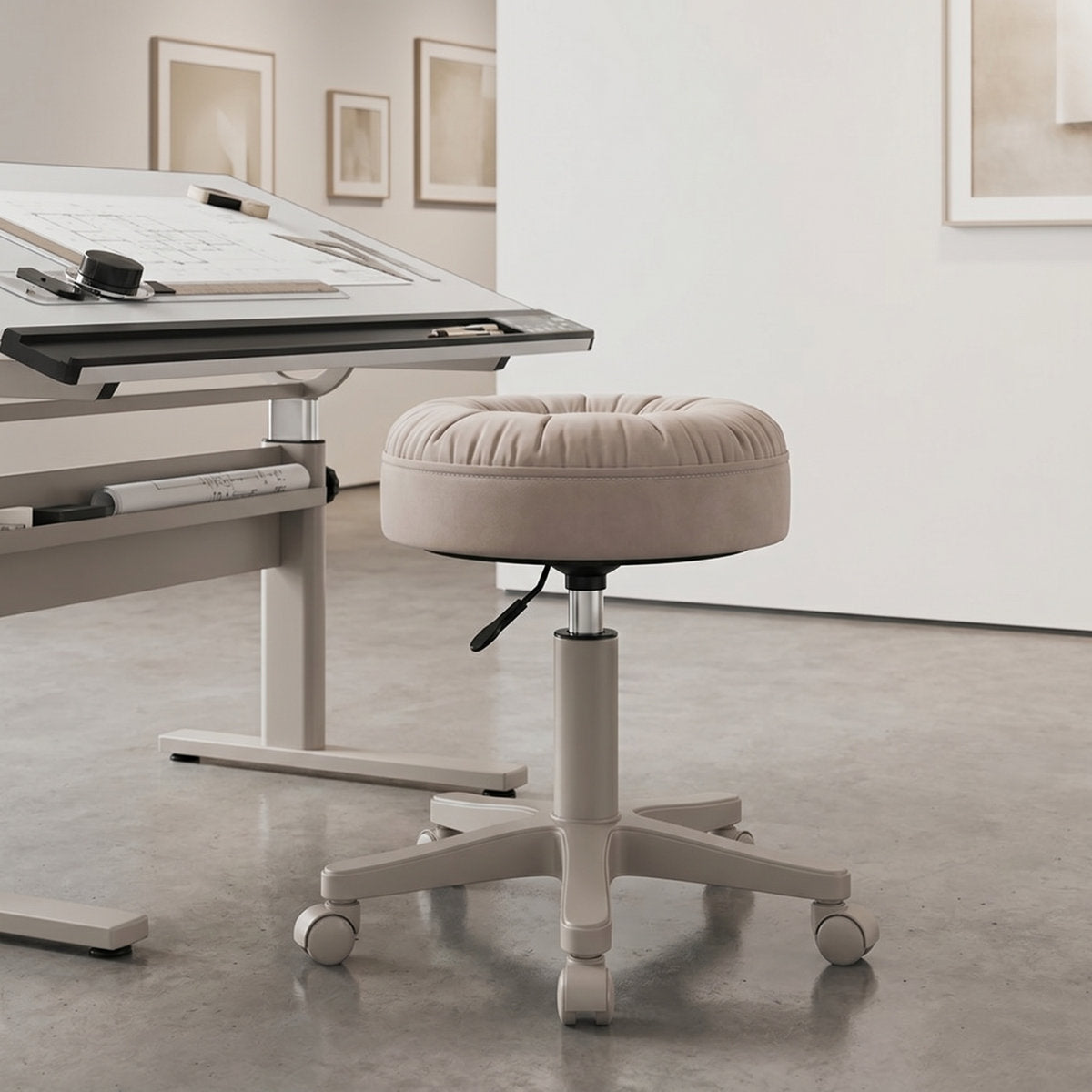 Rolling Vanity Stool with Wheels | Adjustable 15.7–19.7"