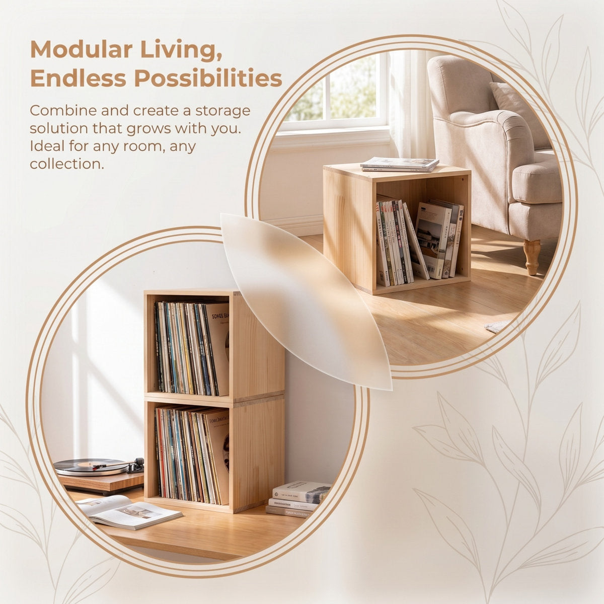Solid Pine Cube Bookshelf, 15.7" | Modular & Stackable