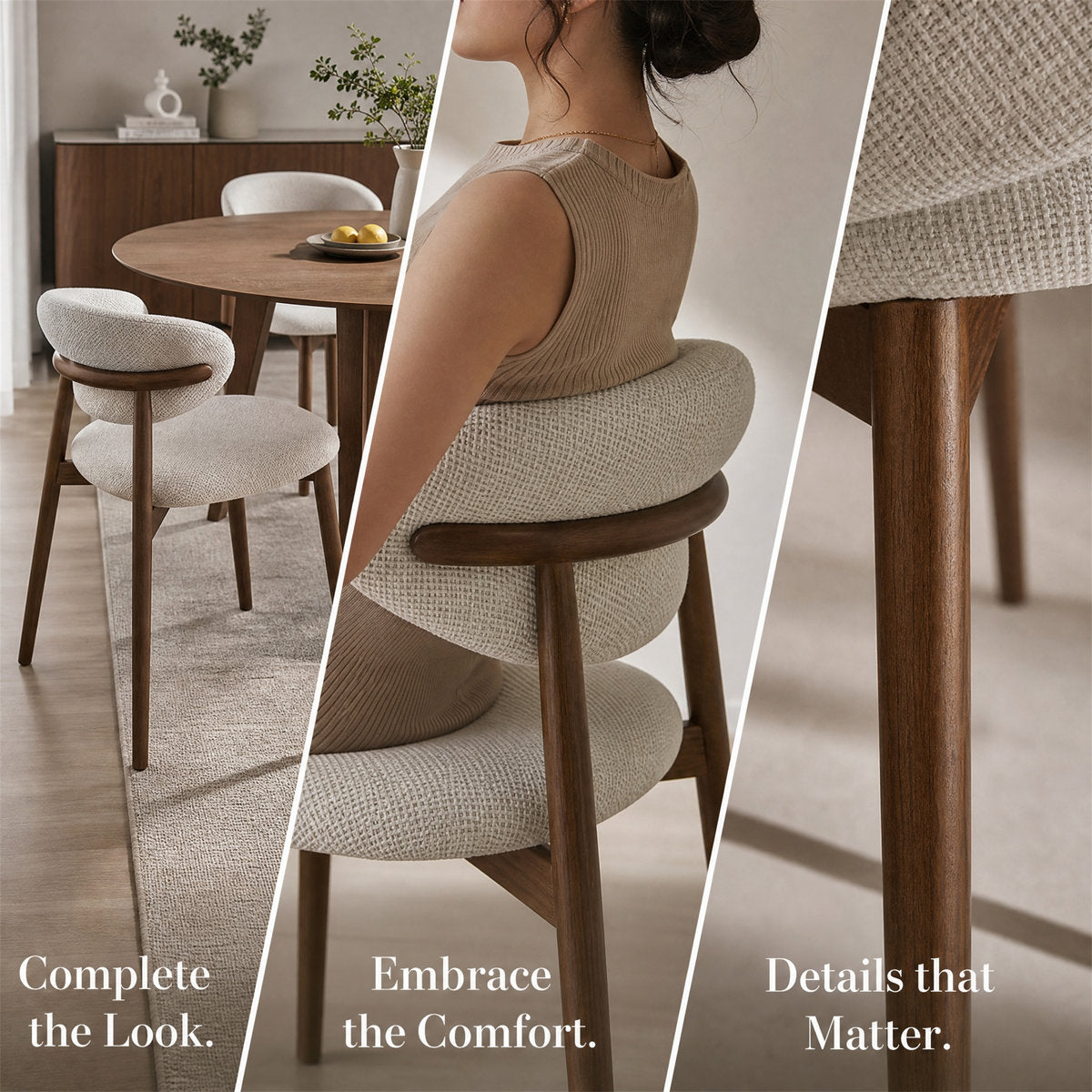 Curved Linen Dining Chair