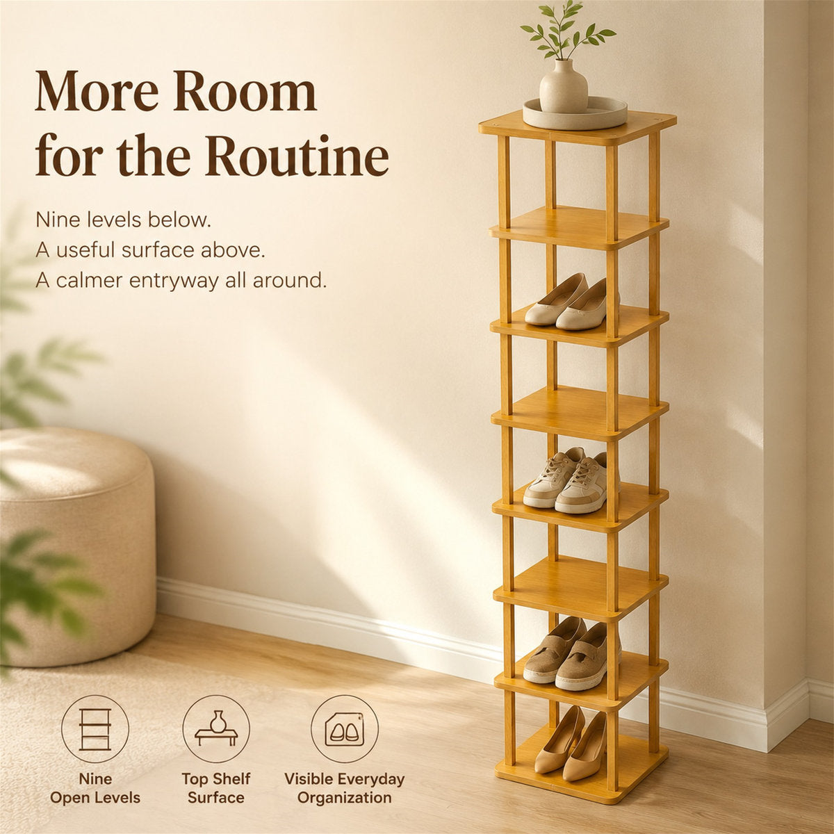 Nine-Tier Bamboo Shoe Rack