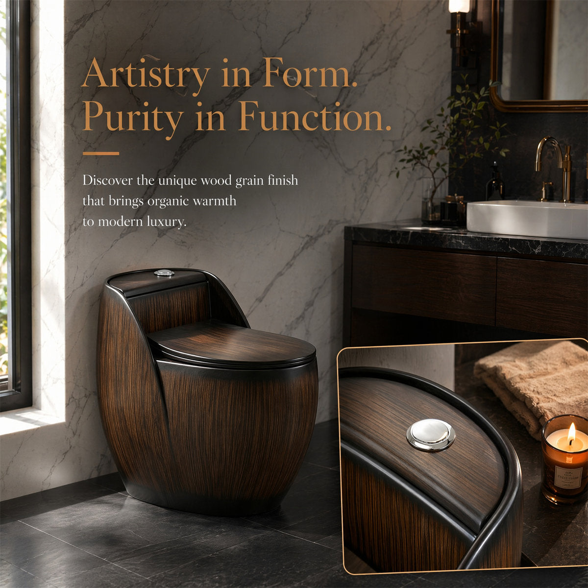 Wood-Grain One-Piece Toilet