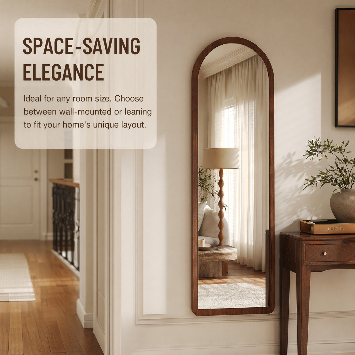 Arched Walnut Floor Mirror