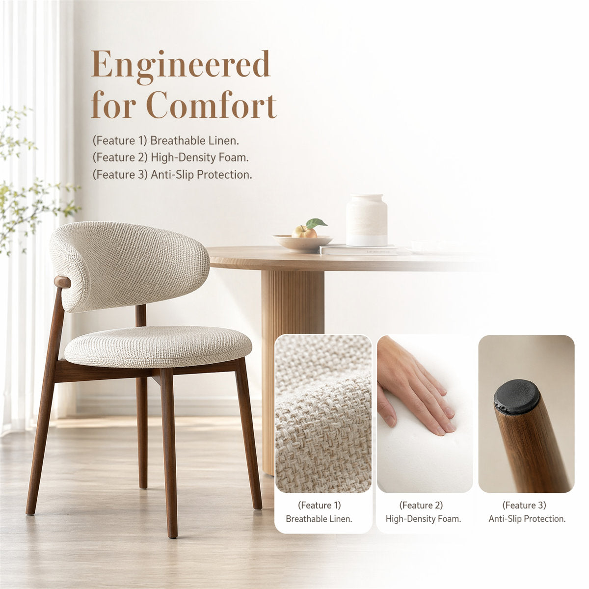 Curved Linen Dining Chair