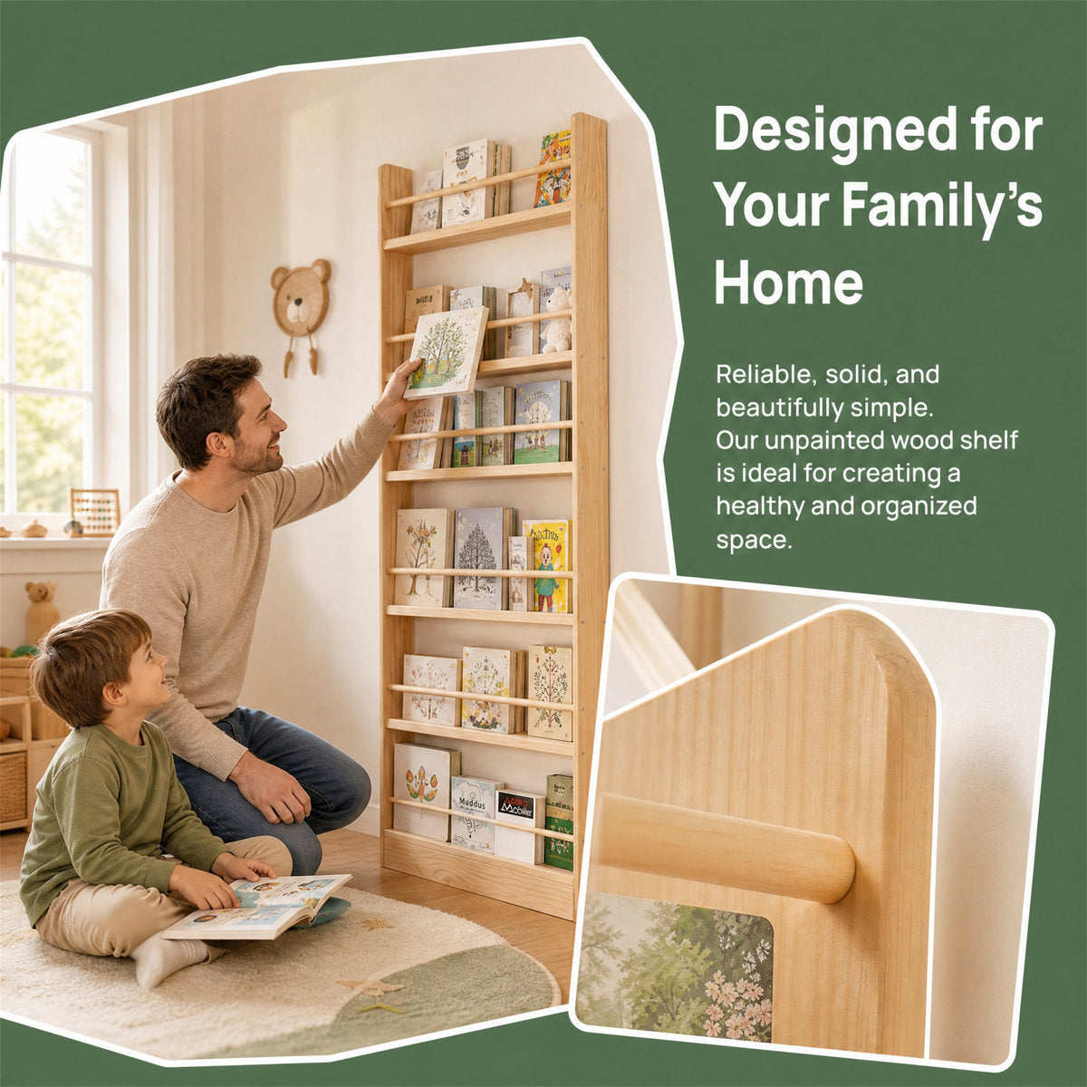 Six-Tier Solid Wood Bookshelf
