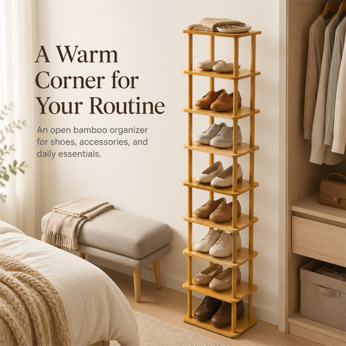 Nine-Tier Bamboo Shoe Rack
