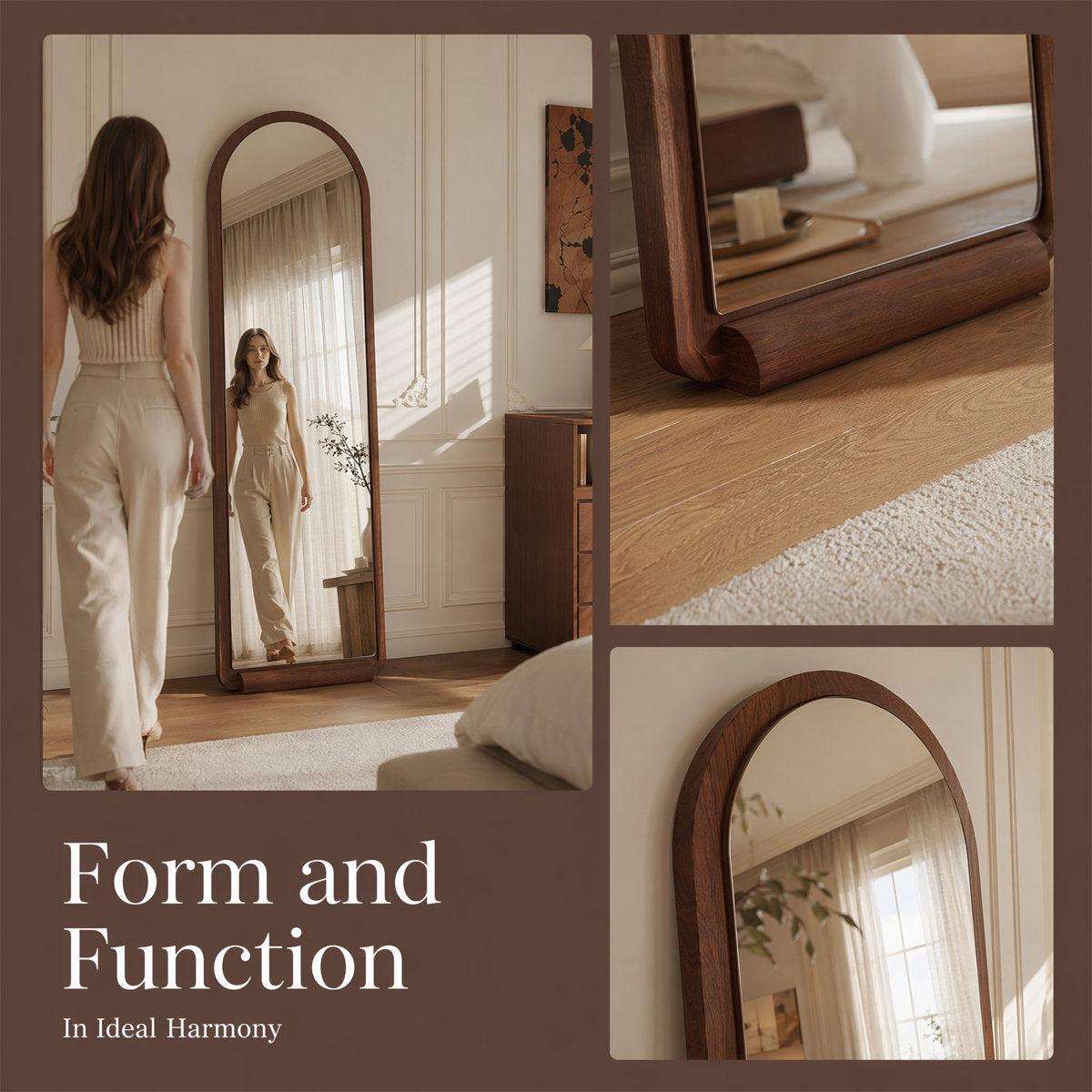 Arched Walnut Floor Mirror