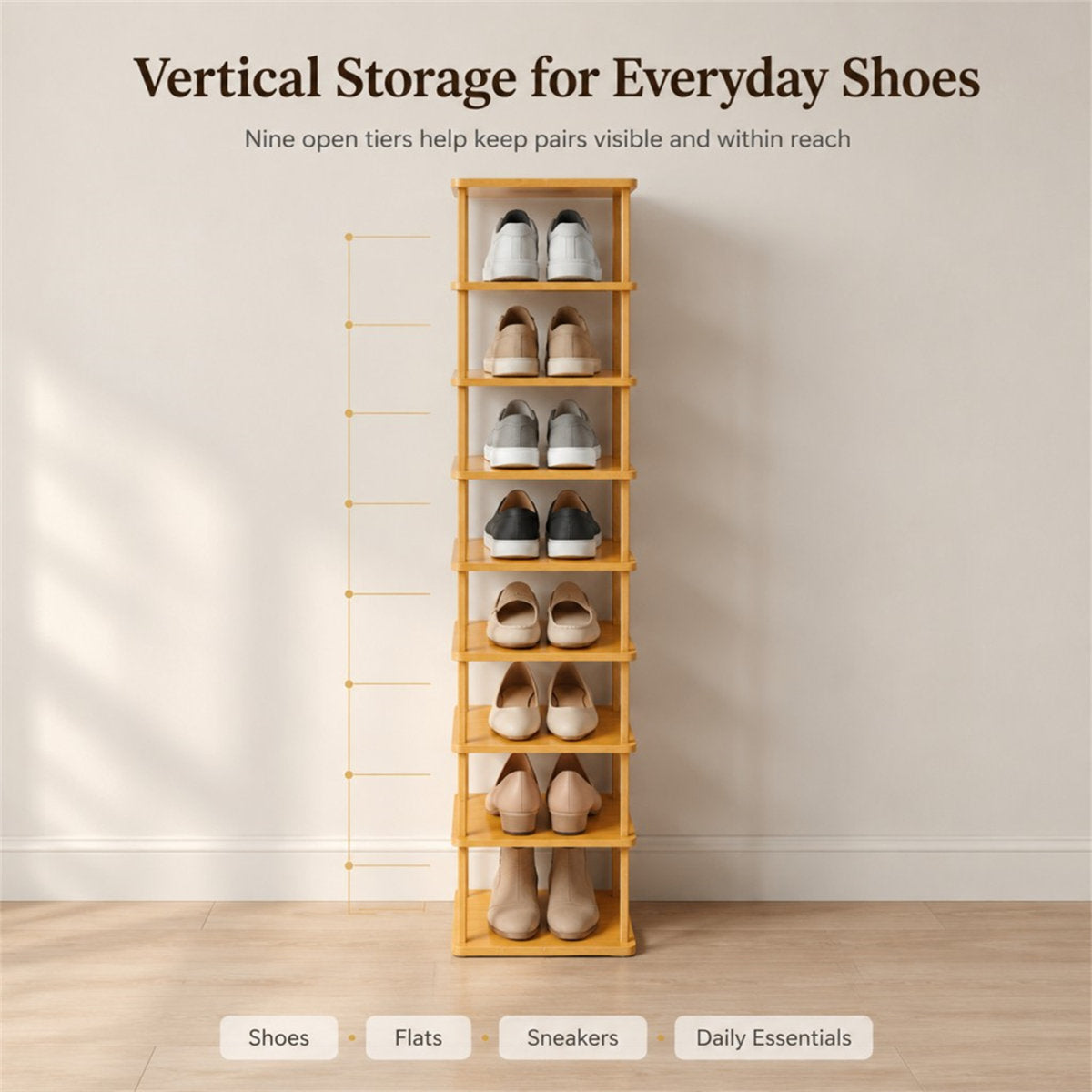 Nine-Tier Bamboo Shoe Rack