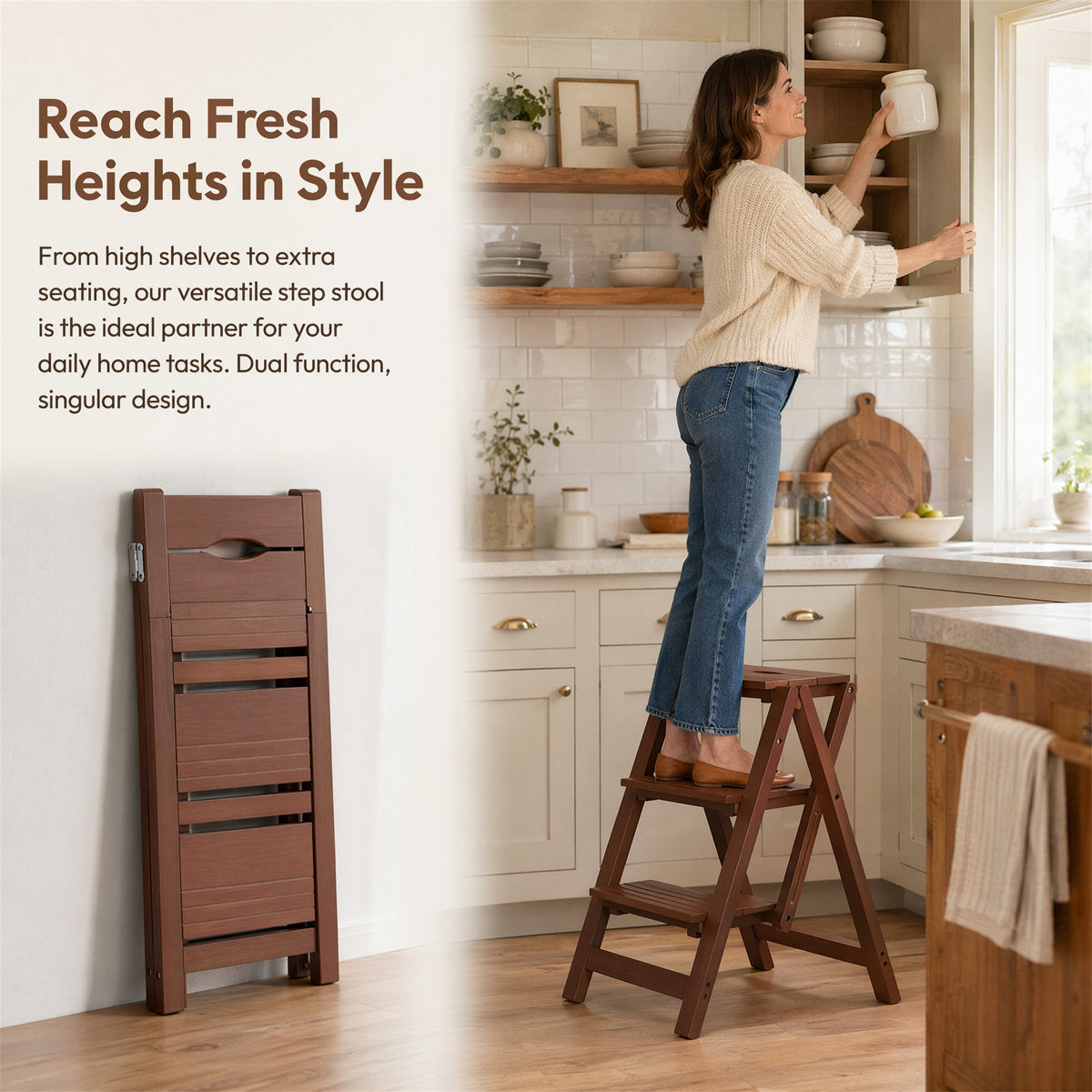 Walnut Folding Step Stool