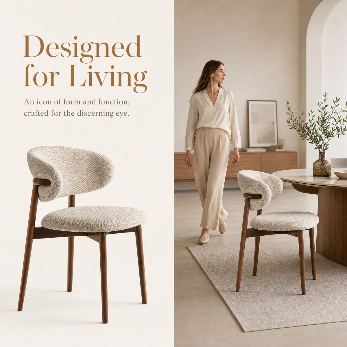 Curved Linen Dining Chair