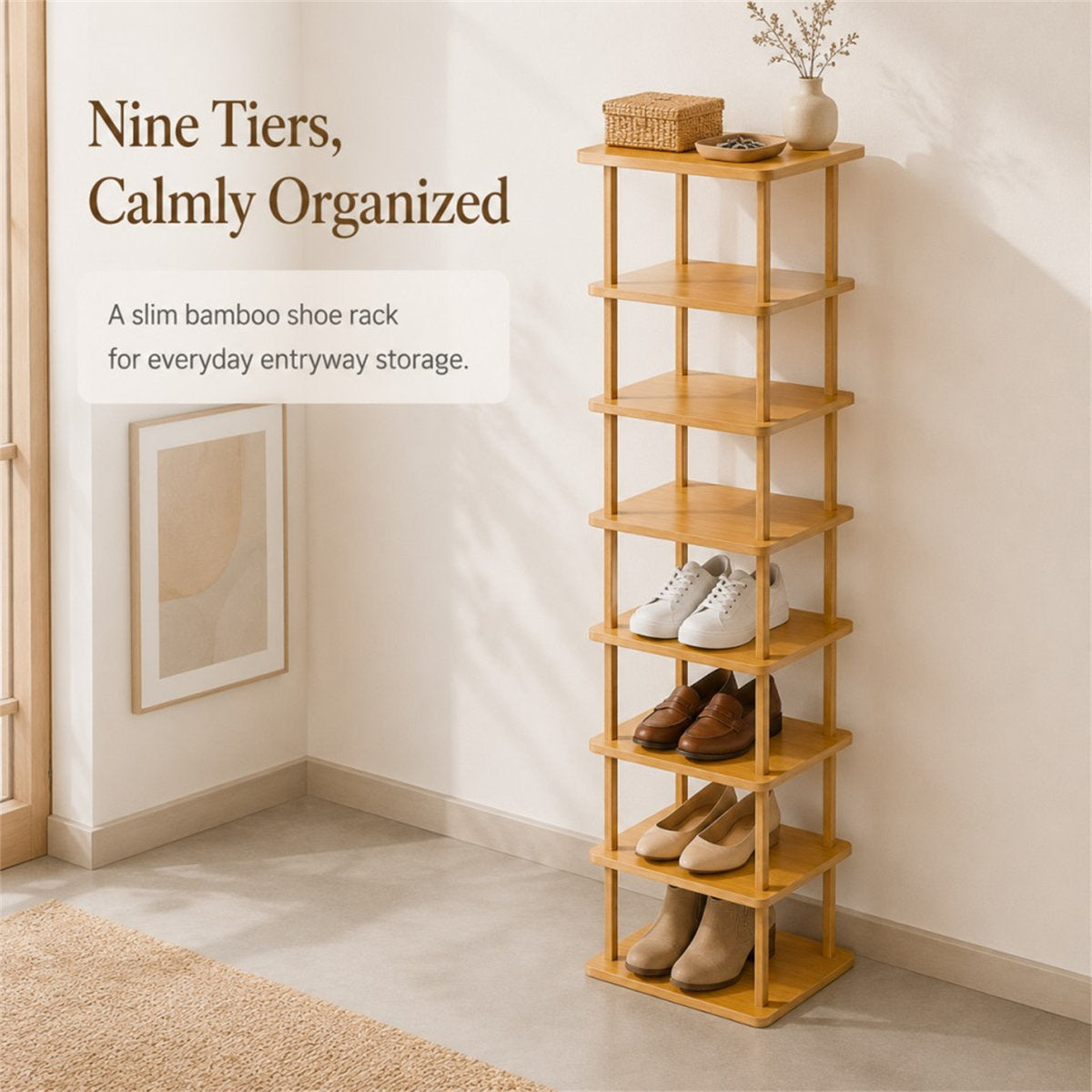 Nine-Tier Bamboo Shoe Rack