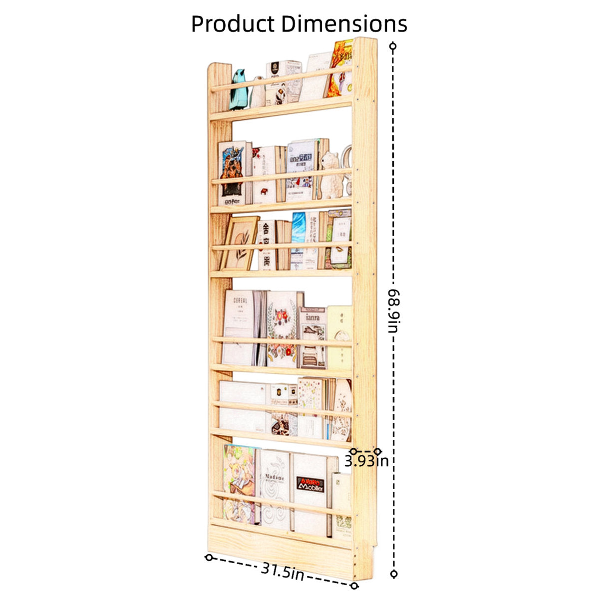 Six-Tier Solid Wood Bookshelf