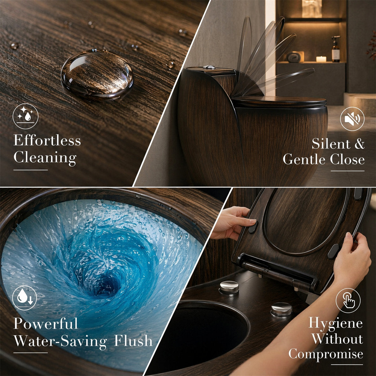 Wood-Grain One-Piece Toilet