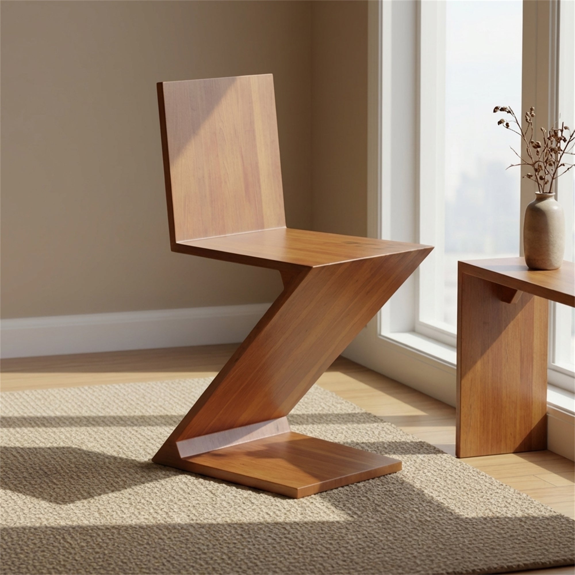 Retro-style Z-shaped Curved Contour Chair, Designed To Contour To The Lower Back For Comfortable Support