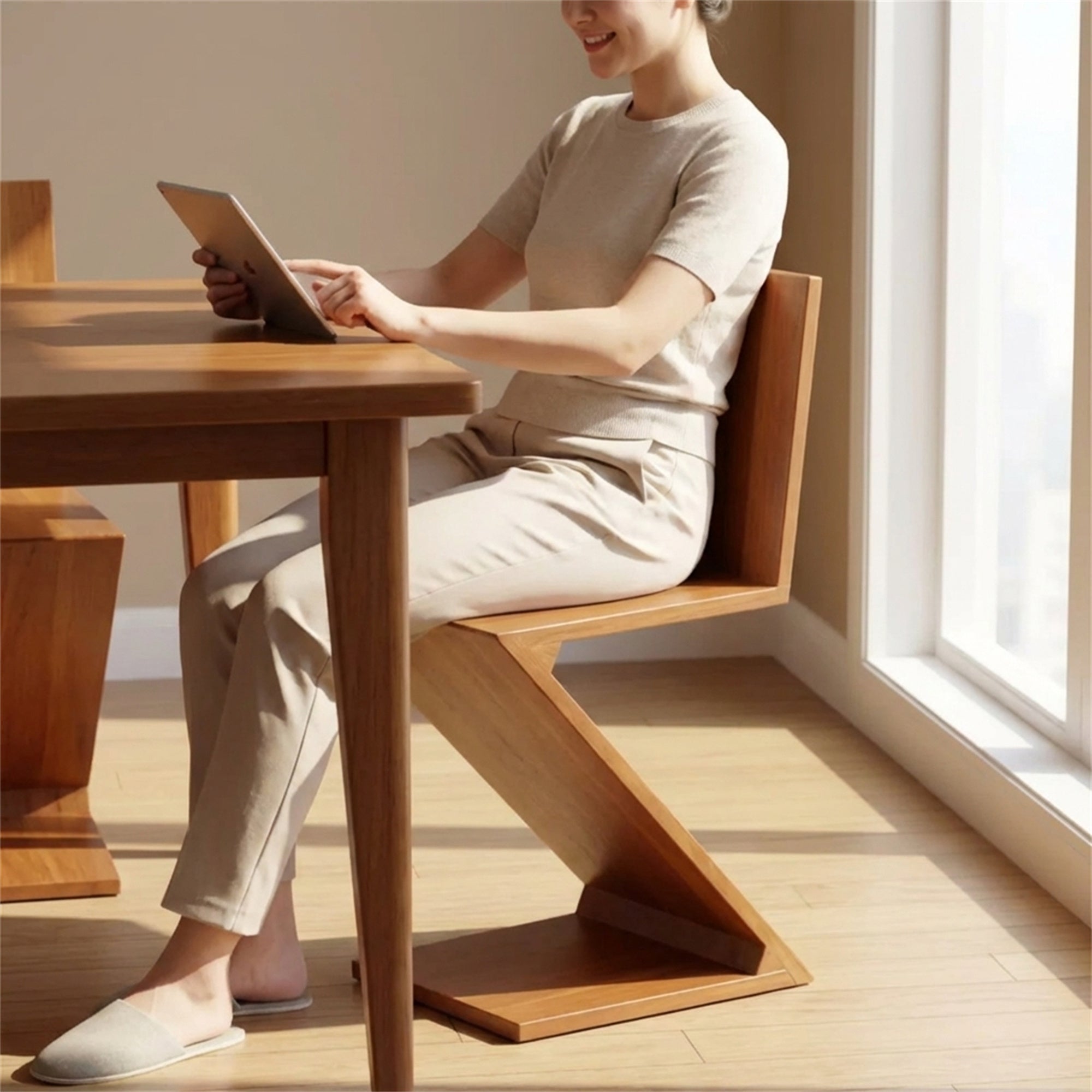 Retro-style Z-shaped Curved Contour Chair, Designed To Contour To The Lower Back For Comfortable Support