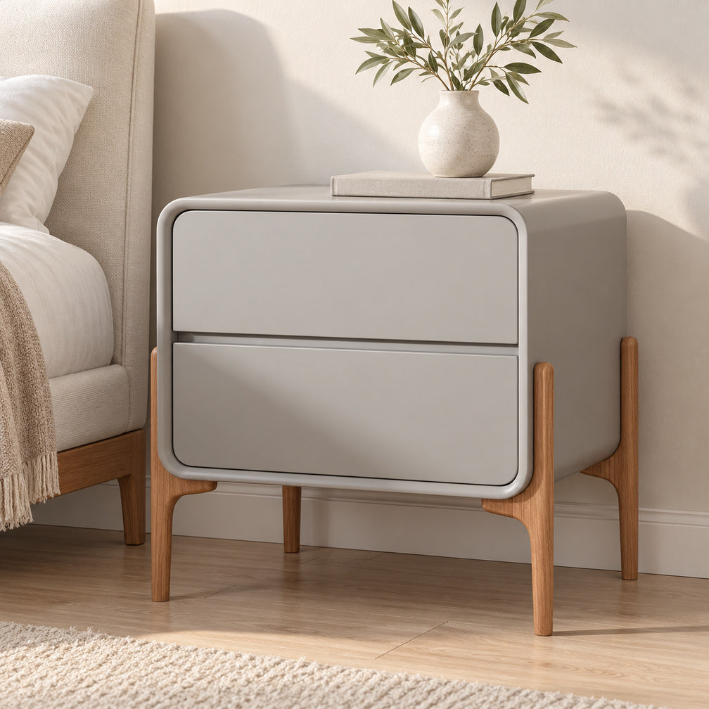 Elegant Silhouette Bedside Table with 2 Storage Drawers, Modern Nightstand with Smooth Rails for Bedroom, Living Room and Hallway