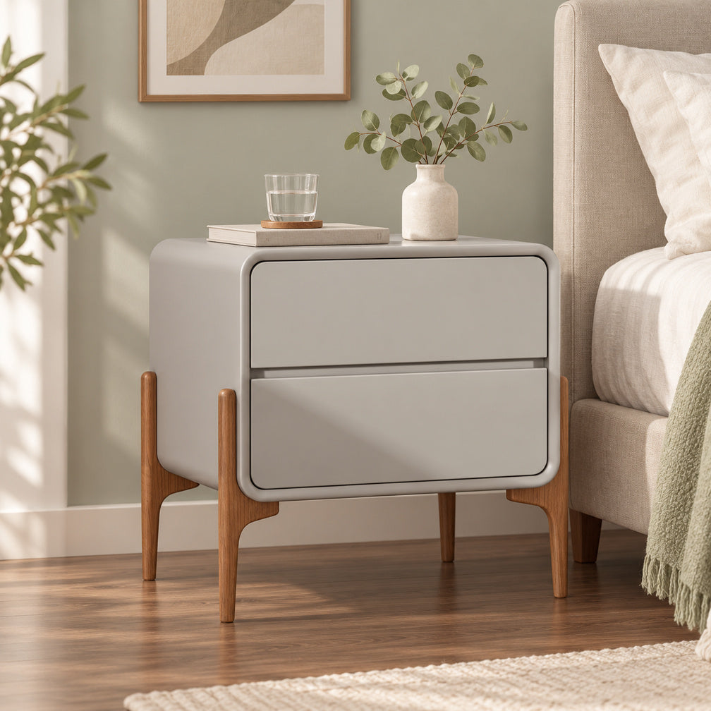 Elegant Silhouette Bedside Table with 2 Storage Drawers, Modern Nightstand with Smooth Rails for Bedroom, Living Room and Hallway