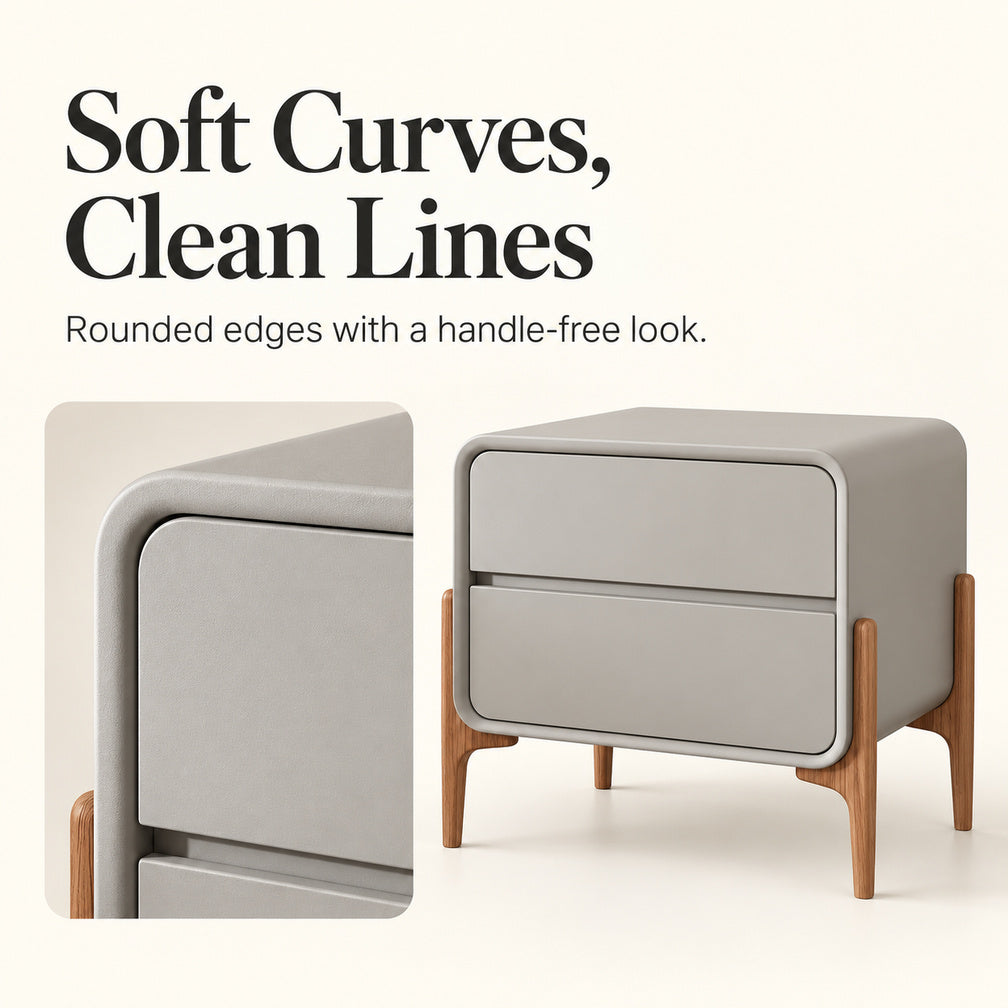 Elegant Silhouette Bedside Table with 2 Storage Drawers, Modern Nightstand with Smooth Rails for Bedroom, Living Room and Hallway