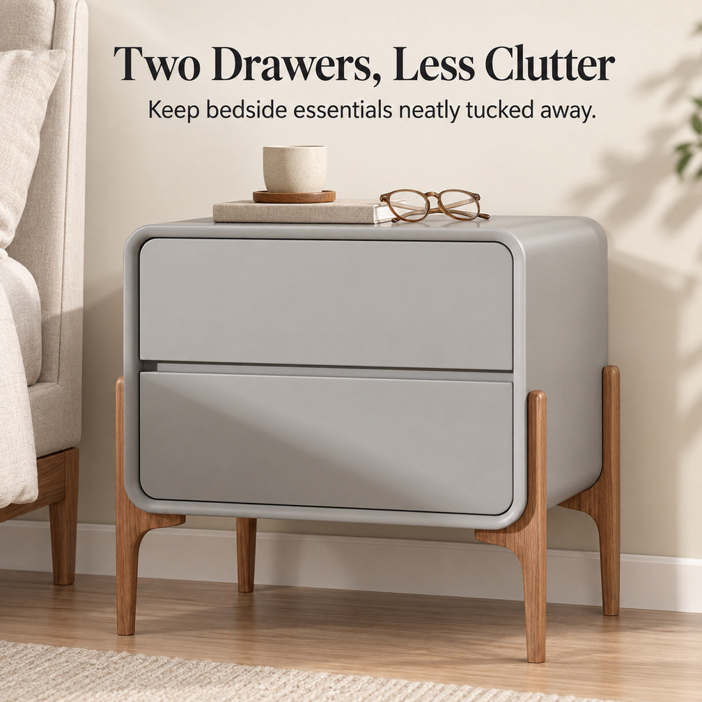 Elegant Silhouette Bedside Table with 2 Storage Drawers, Modern Nightstand with Smooth Rails for Bedroom, Living Room and Hallway