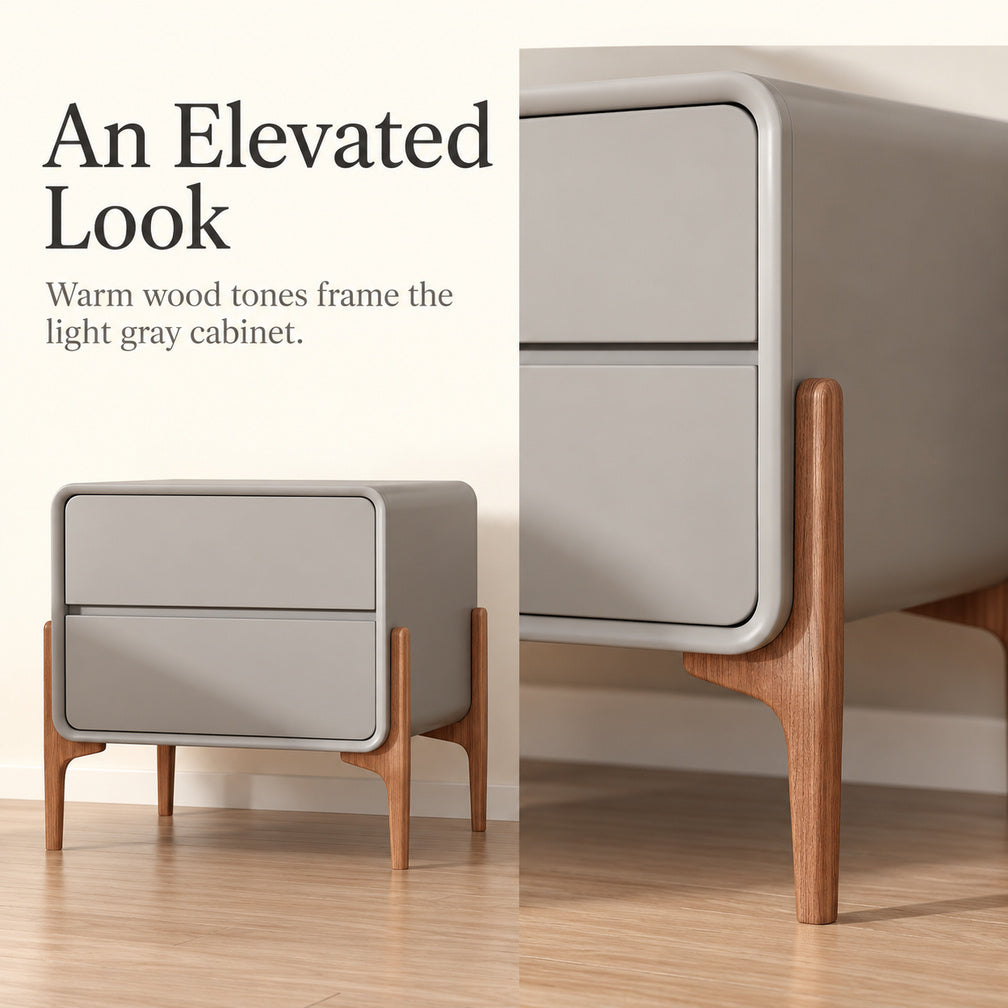 Elegant Silhouette Bedside Table with 2 Storage Drawers, Modern Nightstand with Smooth Rails for Bedroom, Living Room and Hallway