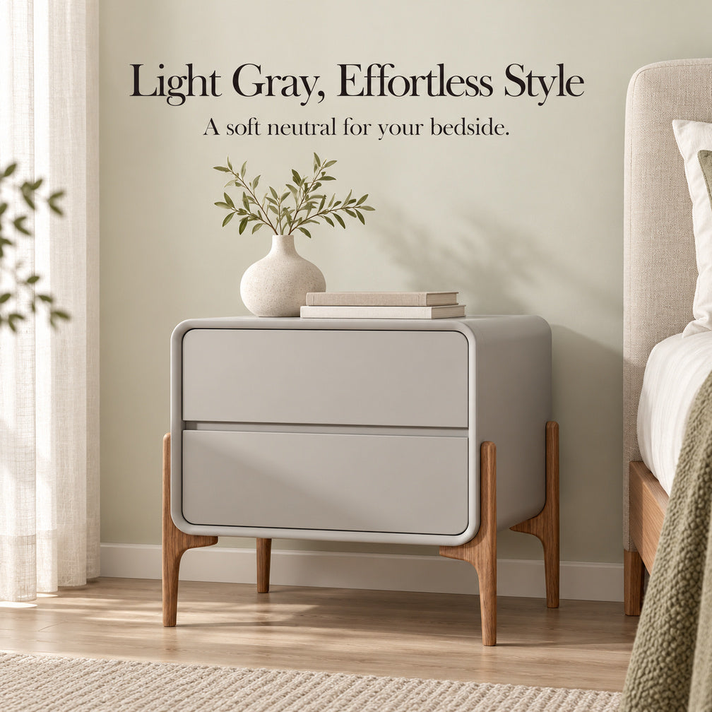 Elegant Silhouette Bedside Table with 2 Storage Drawers, Modern Nightstand with Smooth Rails for Bedroom, Living Room and Hallway