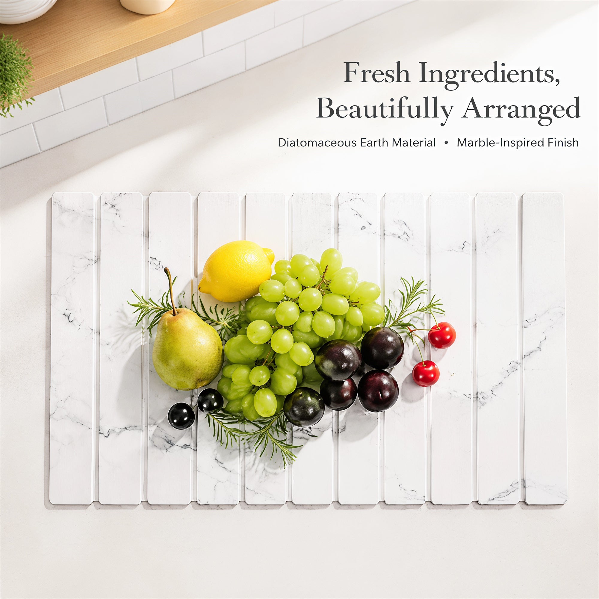 Marble-Patterned Foldable Mat, Diatomaceous Earth Bowl and Plate Drying Mat, Kitchen Drainage Countertop Mat, Diatomaceous Earth Absorbent and Heat-Resistant Mat