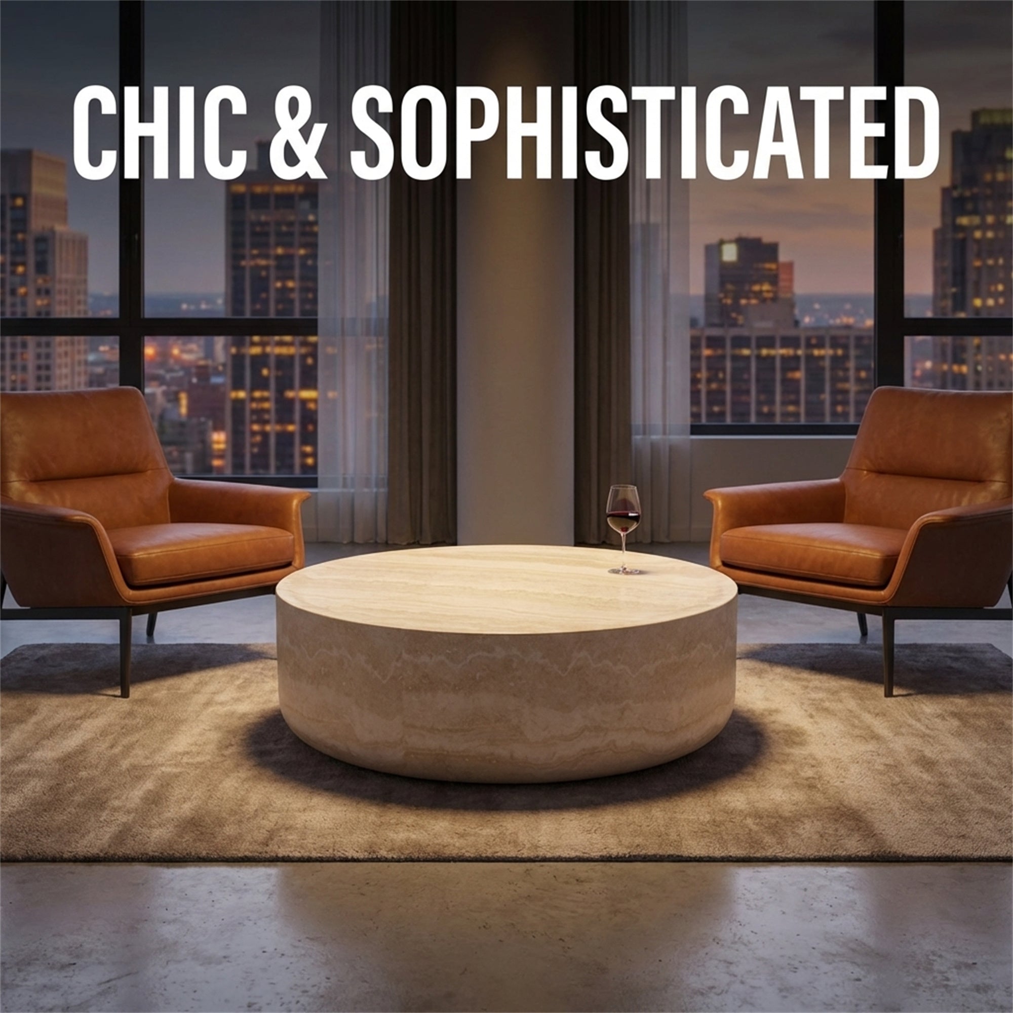 39.37'' Faux MARS Pattern Coffee Tables for Living Room Round Tea Faux Travertine Textured table for Living Room, No Need Assembly