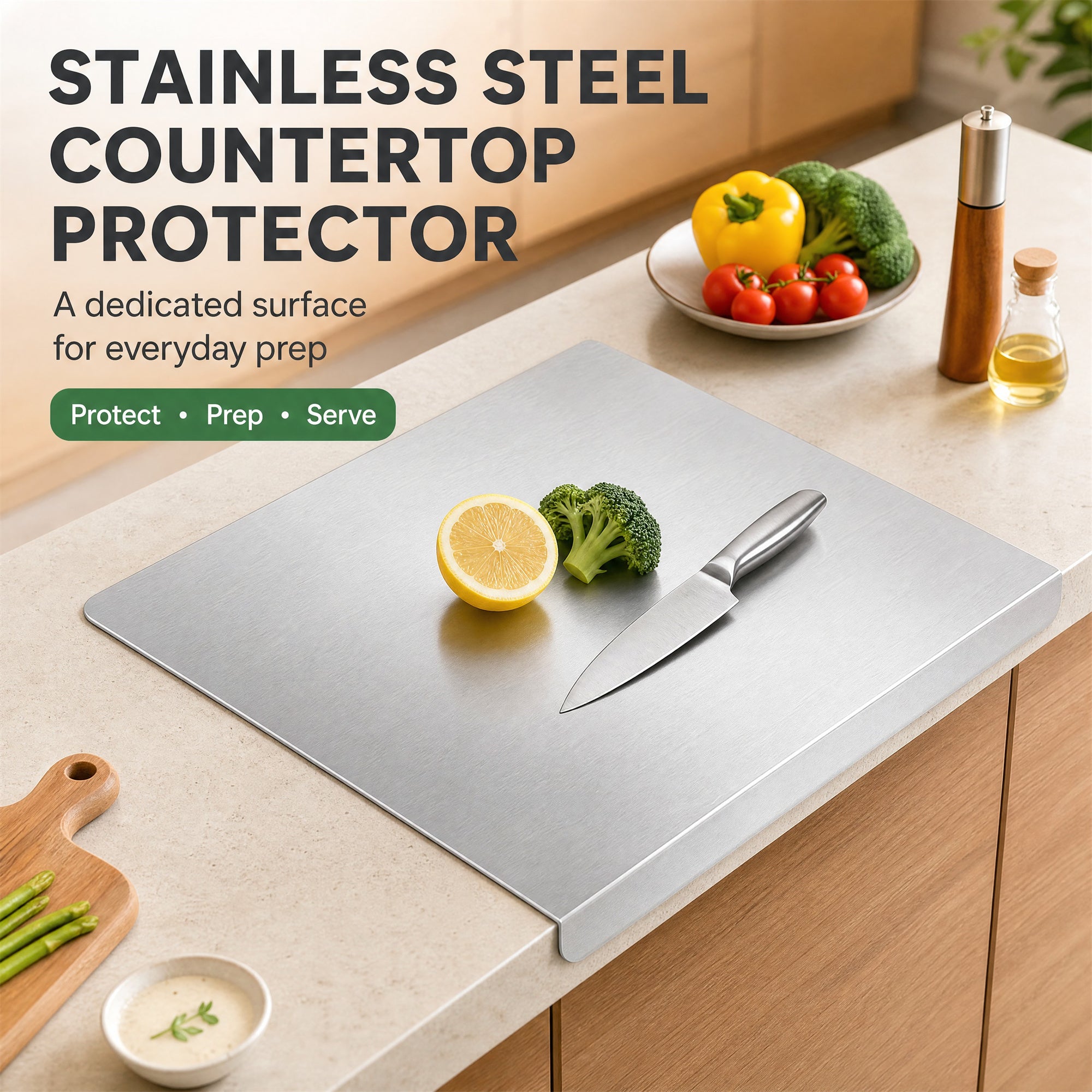 Stainless Steel Kitchen Cutting Board , Countertop Cutting Mat, Non-Slip Kneading Board