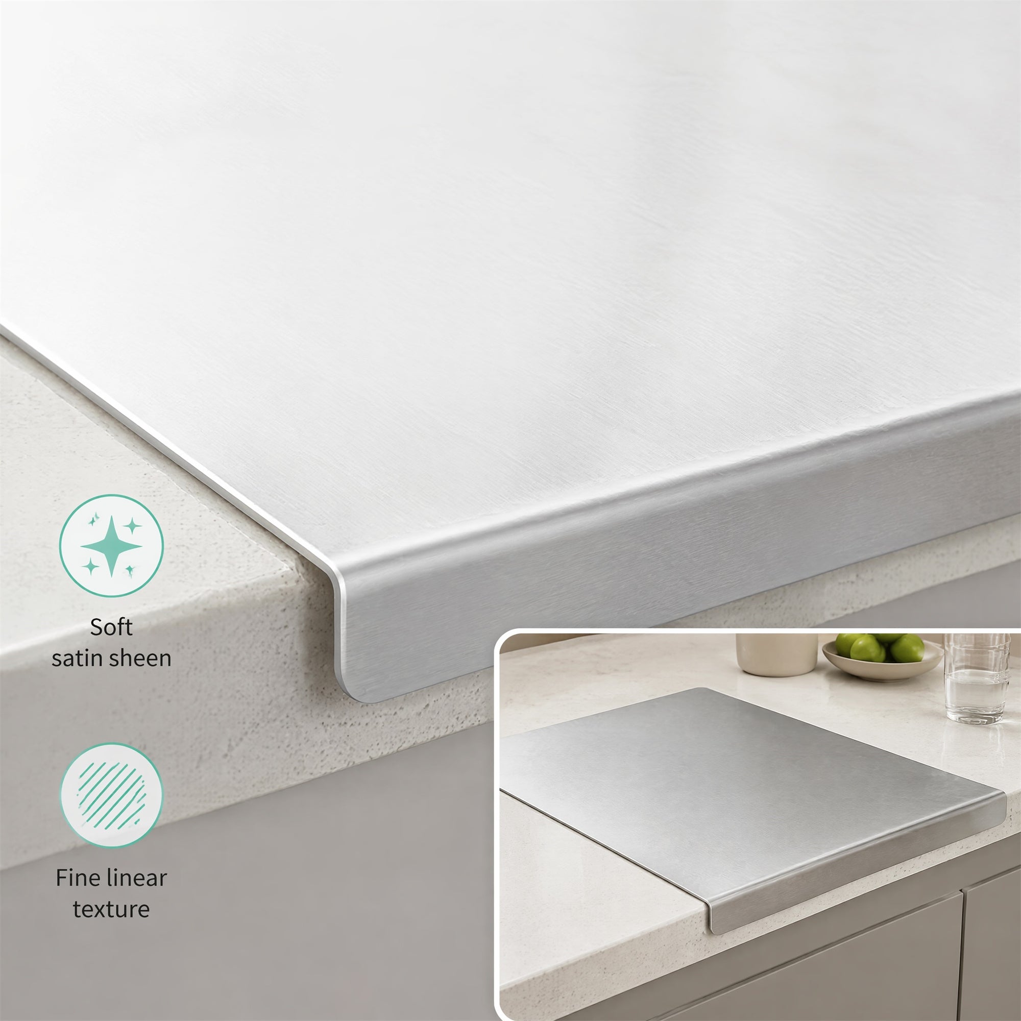 Stainless Steel Kitchen Cutting Board , Countertop Cutting Mat, Non-Slip Kneading Board
