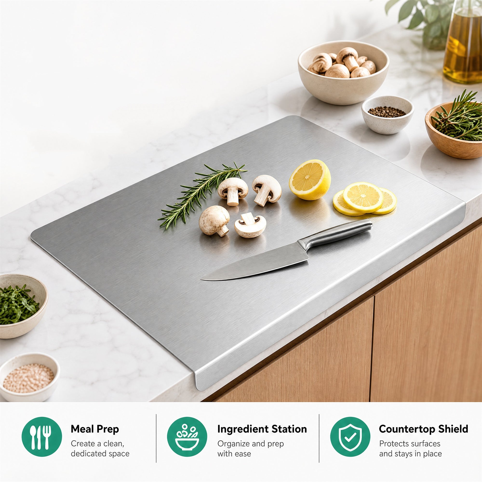 Stainless Steel Kitchen Cutting Board , Countertop Cutting Mat, Non-Slip Kneading Board