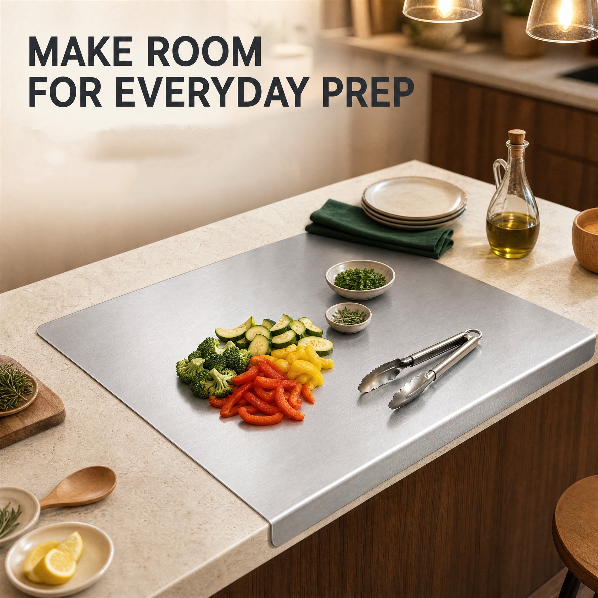 Stainless Steel Kitchen Cutting Board , Countertop Cutting Mat, Non-Slip Kneading Board