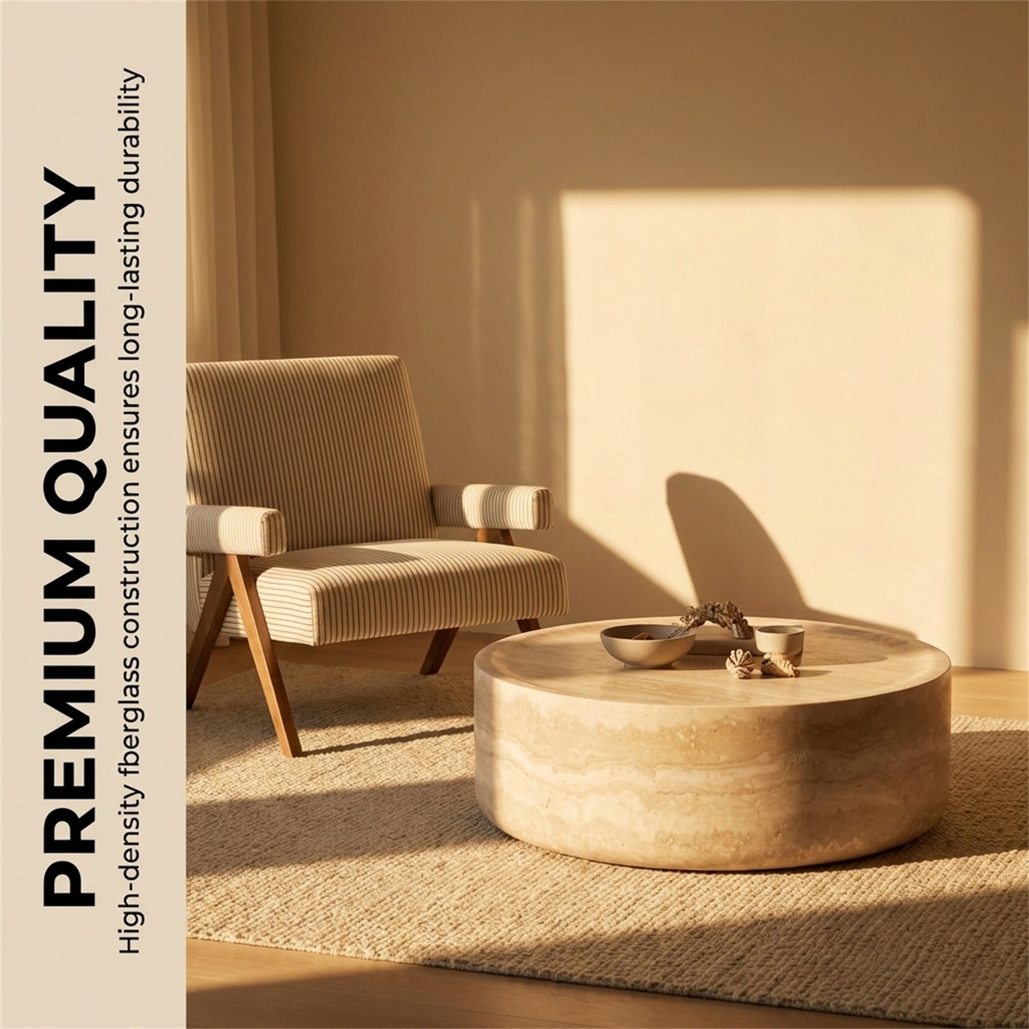 39.37'' Faux MARS Pattern Coffee Tables for Living Room Round Tea Faux Travertine Textured table for Living Room, No Need Assembly