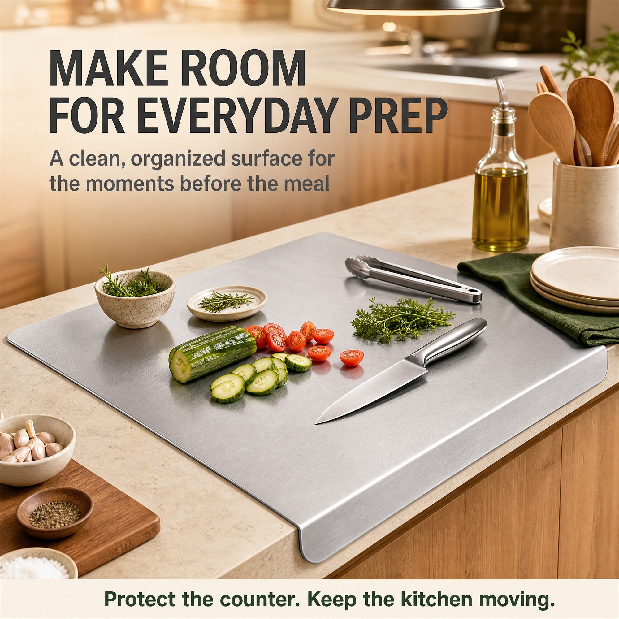 Stainless Steel Kitchen Cutting Board , Countertop Cutting Mat, Non-Slip Kneading Board