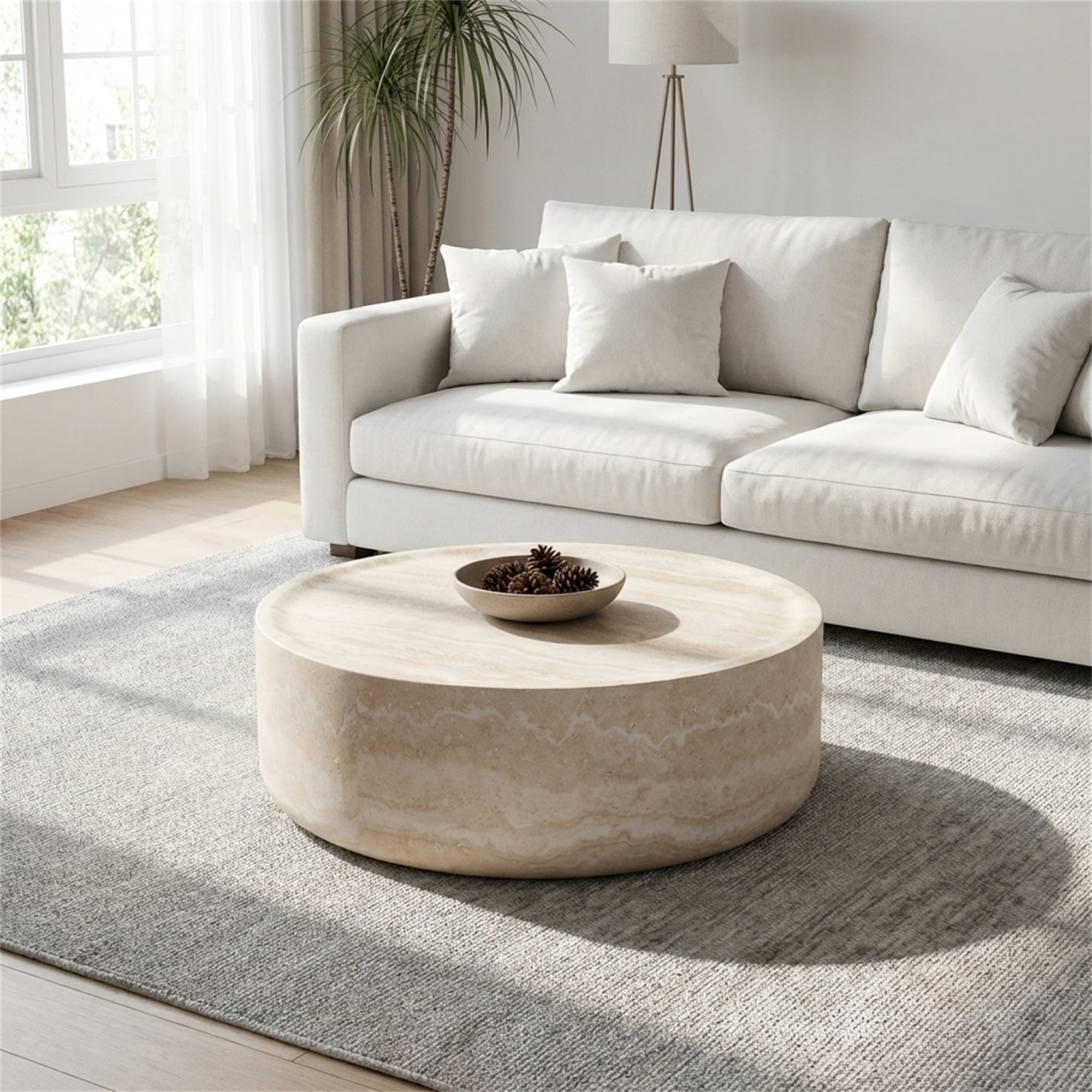 39.37'' Faux MARS Pattern Coffee Tables for Living Room Round Tea Faux Travertine Textured table for Living Room, No Need Assembly