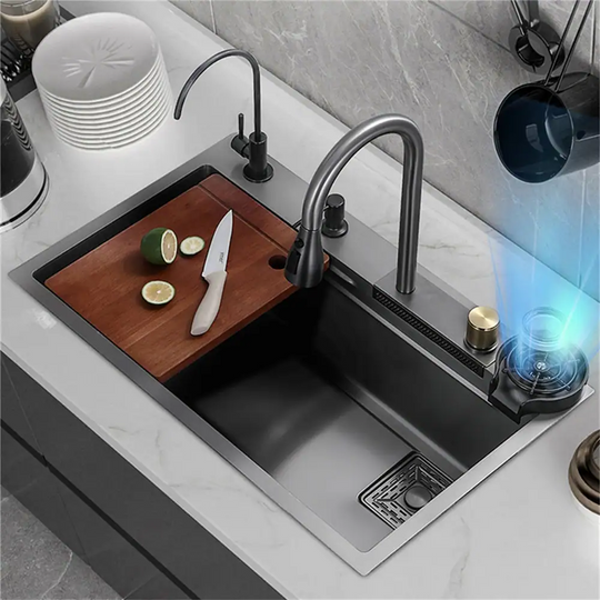 26.77*18.11inch Stainless Steel Drop in Kitchen Sink with Waterfall Faucet and Accessories