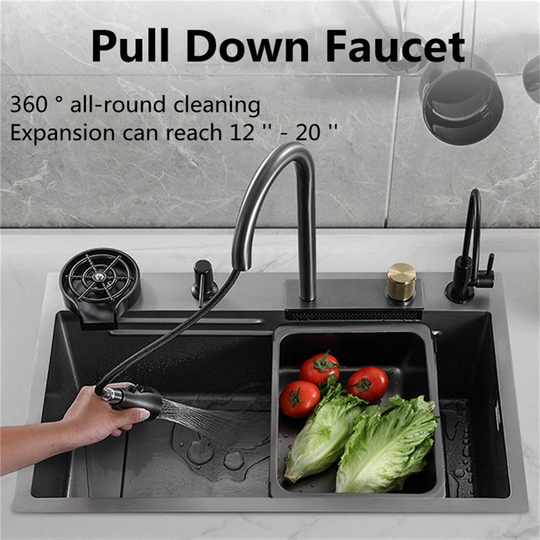 26.77*18.11inch Stainless Steel Drop in Kitchen Sink with Waterfall Faucet and Accessories