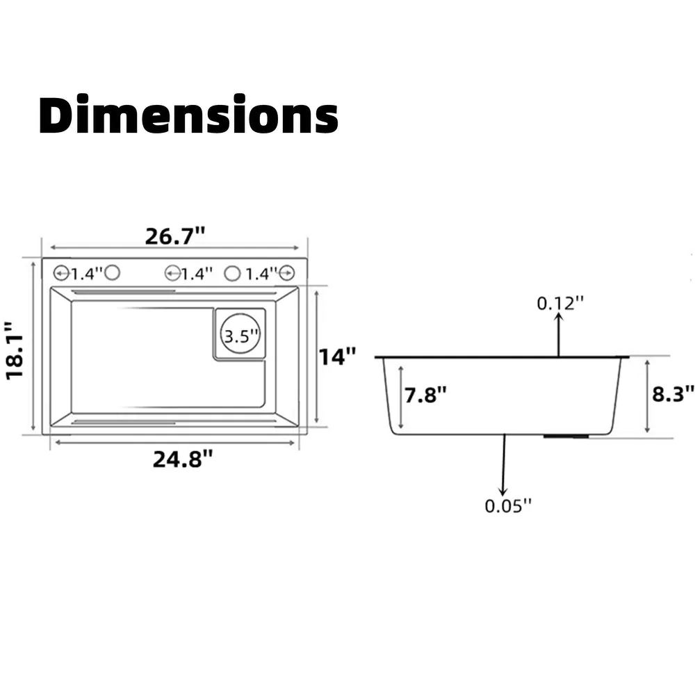 26.77*18.11inch Stainless Steel Drop in Kitchen Sink with Waterfall Faucet and Accessories