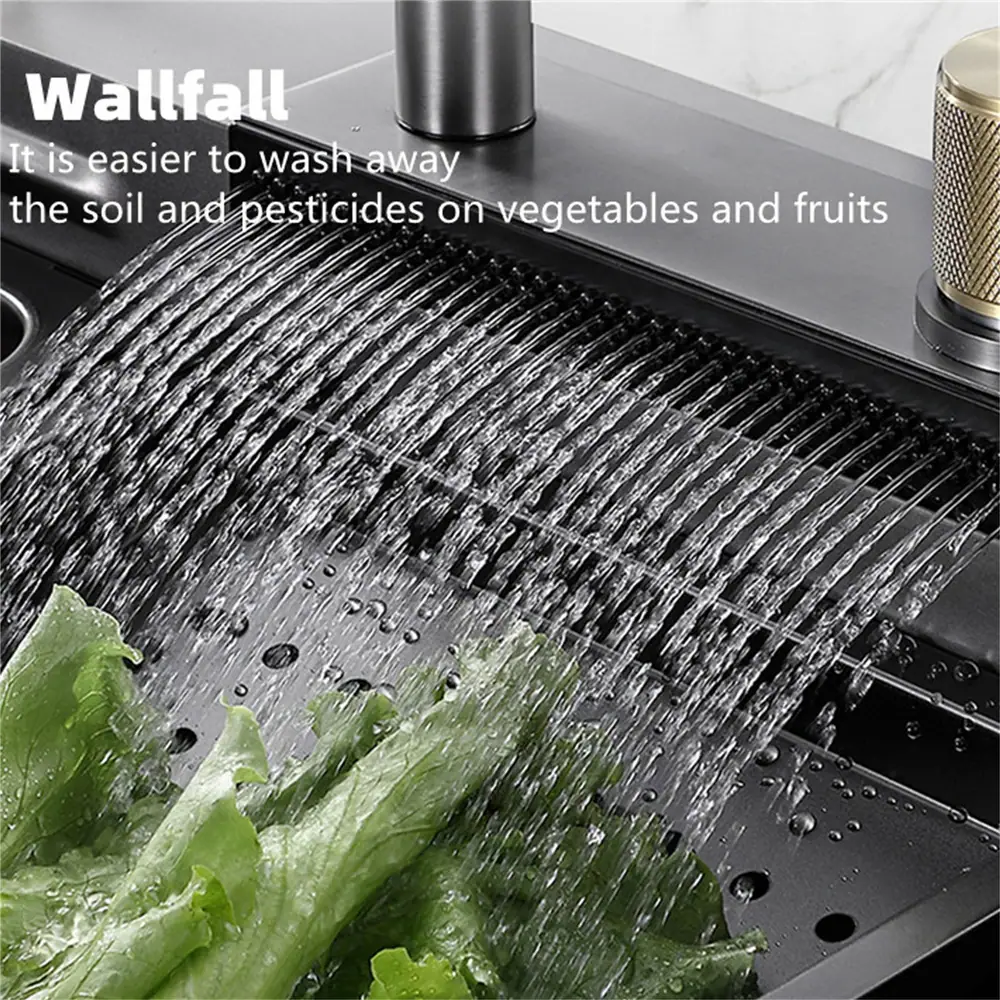 26.77*18.11inch Stainless Steel Drop in Kitchen Sink with Waterfall Faucet and Accessories