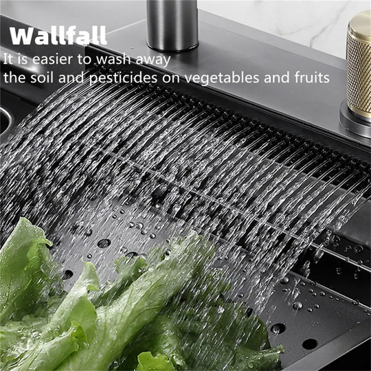 29.52*18.11inch Stainless Steel Drop in Kitchen Sink with Waterfall Faucet and Accessories