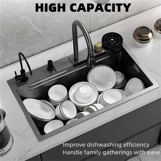 26.77*18.11inch Stainless Steel Drop in Kitchen Sink with Waterfall Faucet and Accessories